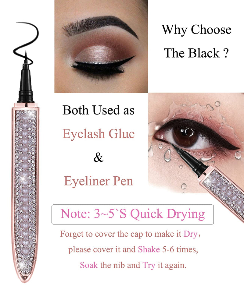 Eyelash Glue Pen Latex-Free Lash Glue Liner Self-Adhesive Eyeliner Pen 2 in 1 Eye Liner Pen lash Glue Pen Strong Hold Waterproof Eyelash Glue for False Lashes (1P，Black） CMNRO