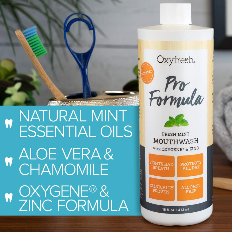 Premium Oxyfresh Pro Formula Fresh Mint Mouthwash – Patented Zinc Mouthwash for All Day Fresh Breath & Healthy Gums – Refreshing & Alcohol Free Mouthwash | 16oz Oxyfresh
