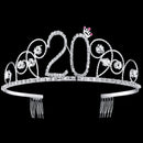 BABEYOND Crystal Birthday Tiara Crown Princess Birthday Crown Hair Accessories Happy 20th Birthday Crown Tiara for Women (20 Birth) BABEYOND
