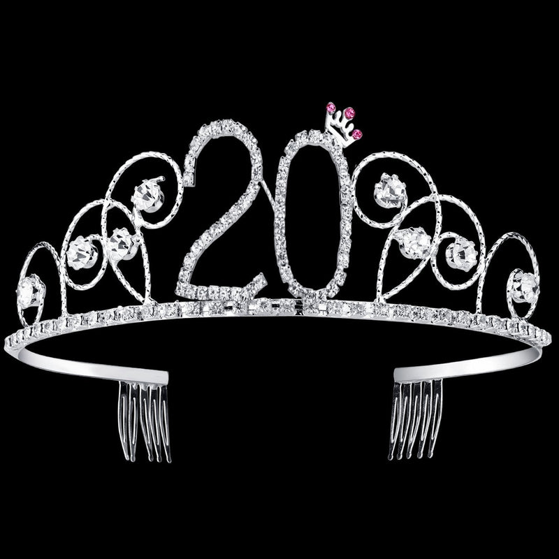 BABEYOND Crystal Birthday Tiara Crown Princess Birthday Crown Hair Accessories Happy 20th Birthday Crown Tiara for Women (20 Birth) BABEYOND