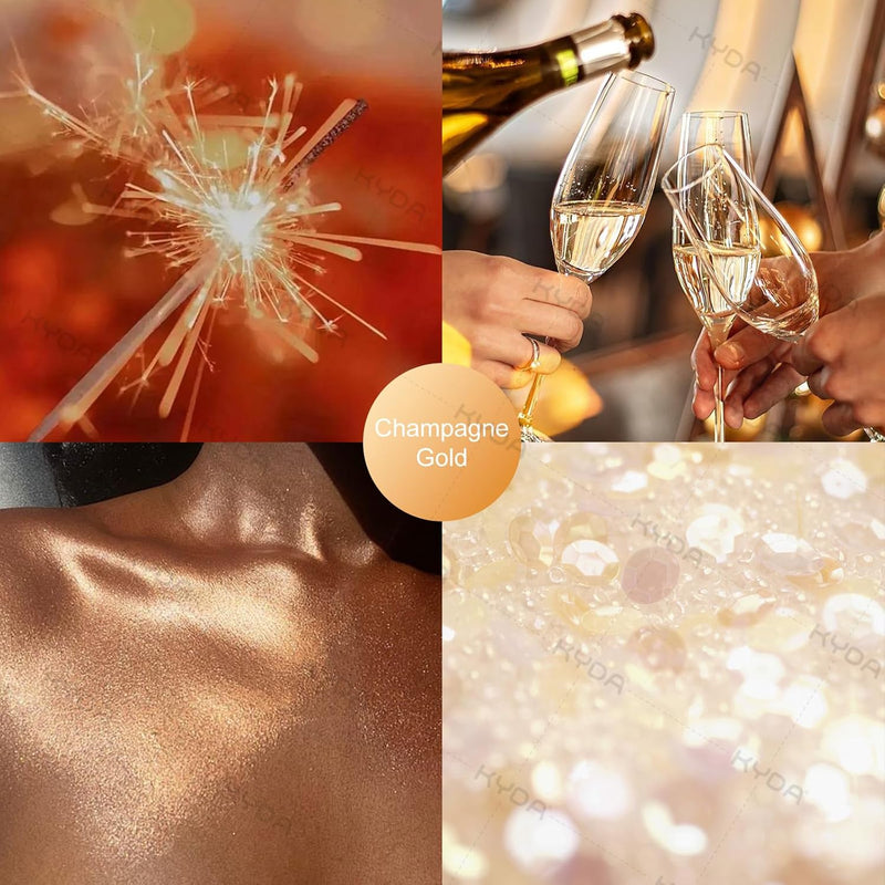 KYDA Highlighter Powder Spray, High Gloss Glitter Spray, Sparkling Powder Makeup, for Face and Body Glitter Cosmetic-Champagne Gold Infinity Warehouse