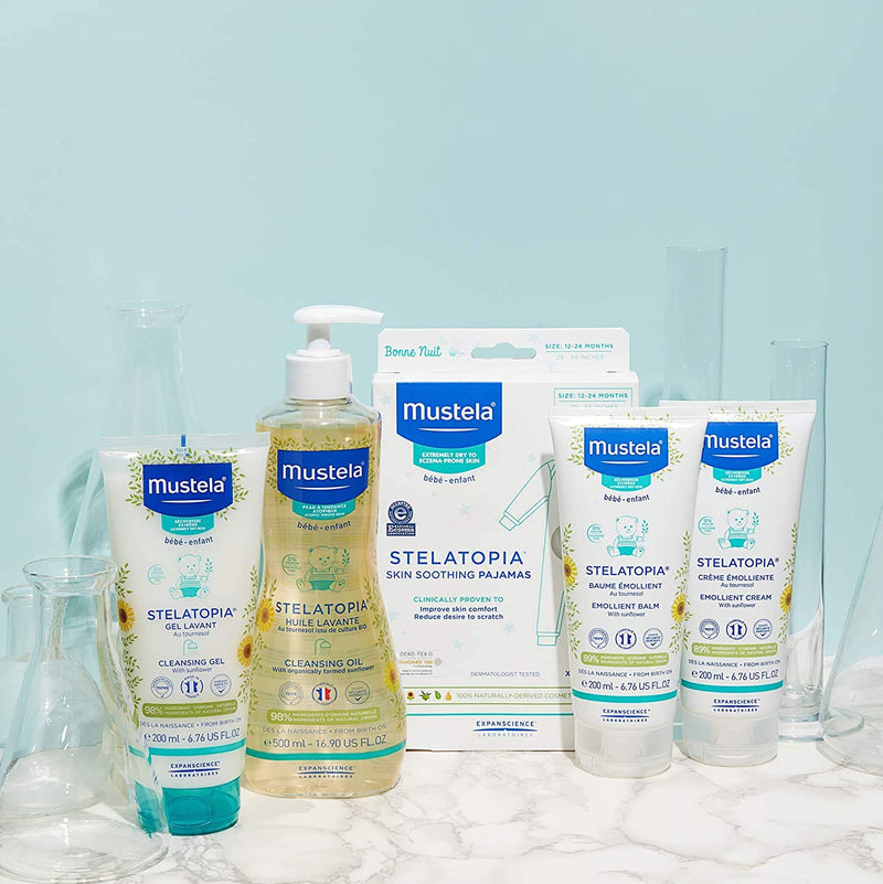Mustela Stelatopia Cleansing Gel - Baby Face & Body Wash for Eczema-Prone Skin - with Natural Avocado & Sunflower Oil - Fragrance-Free & Tear Free - 6.76 fl. Oz Mustela