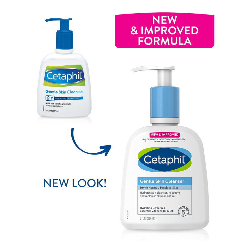 Face Wash by CETAPHIL, Hydrating Gentle Skin Cleanser for Dry to Normal Sensitive Skin, NEW 8 oz 3 Pack, Fragrance Free, Soap Free and Non-Foaming Cetaphil