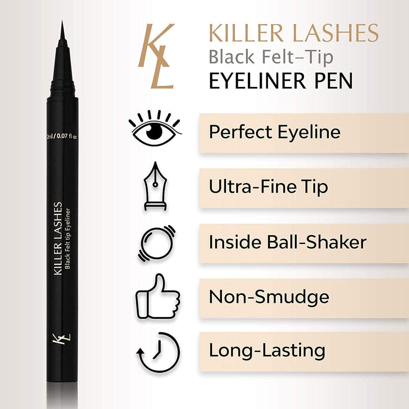 KL Killer Lashes Black Liquid Eyeliner Pen with Felt-Tip for Natural and Statement Looks KL KILLER LASHES