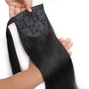 Straight Human Hair Ponytail Clip in Extensions, 100% Unprocessed Brazilian Hair Magic Strap Wrap Around Ponytails, Magic Paste with Comb Clip on Silky Straight (16") ALISFEEL