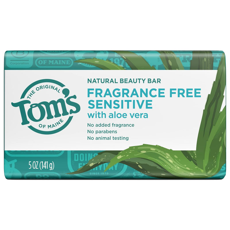 Tom's of Maine Natural Beauty Bar Soap for Sensitive Skin With Aloe Vera, Fragrance-Free, 5oz. Infinity Warehouse