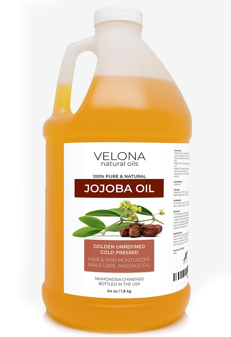 Velona Jojoba Oil USDA Certified Organic - 64 oz | 100% Pure and Natural Carrier Oil| Golden, Unrefined, Cold Pressed, Hexane Free | Moisturizing Face, Hair, Body, Skin Care, Stretch Marks, Cuticles velona