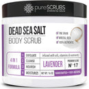 pureSCRUBS Premium Lemongrass Dead Sea Salt Body Exfoliator Scrub, Full Exfoliating Body Scrubber - Large 16oz Jar, Filled With Essential Oils, Includes Spoon, Loofah & Exfoliating Skin Soap Infinity Warehouse