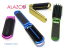 2 ALAZCO Folding Hair Brush With Mirror Compact Pocket Size Travel Car Gym Bag Purse Locker (2 Assorted Colors) ALAZCO