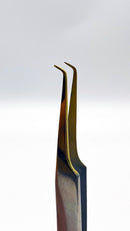 Alluring Chrome with Gold Tip Tweezers for Eyelash Extension - 90 Deg Short tips Alluring