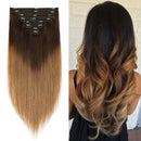 22"/22 inch 160g Double Weft Clip in Remy Human Hair Extensions Grade 7A Quality Full Head Thick Thickened Long Straight 8pcs 18clips Highlighted,Dark Brown to Light Brown MY-LADY