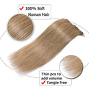 Benehair Human Hair Clip in Remy Hair Extensions Dark Blonde 18 inch for Women Long Straight Hair Seamless Invisible Skin Weft Clip On 70g 8pcs Full Head Standard Weft for Party