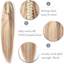 100% Remy Human Hair Ponytail Extension One Piece Claw/Jaw Clip Ponytail Hairpiece Clip In Pony Tail Extensions For Girl Lady Women Long Straight