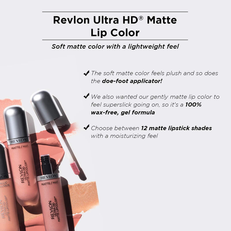 Revlon Ultra HD Matte Lipcolor, Velvety Lightweight Matte Liquid Lipstick in Red / Coral, Romance (660), 0.2 oz REVLON