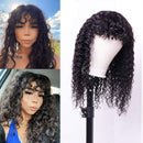 Brazilian Virgin Water Wave Human Hair Wigs with Bangs None Lace Front Wigs Human Hair Glueless Machine Made Wigs For Black Women Natural Black Wigs with Bangs 150% Density YISEA Store
