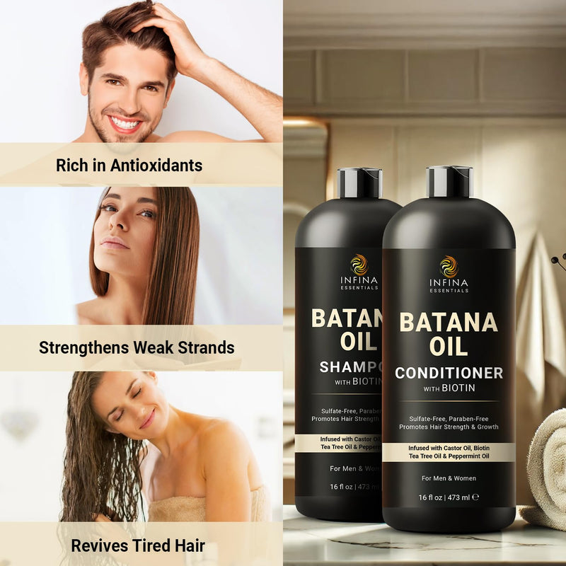 Batana Oil Shampoo and Conditioner Set - Biotin & Tea Tree Oil for Hair Growth & Thickness - Moisturizing & Nourishing Shampoo for Thinning Hair for Men & Women - 16 fl oz Each Infinity Warehouse