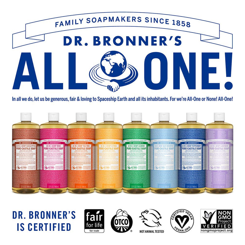 Dr. Bronner’s - Pure-Castile Liquid Soap (Almond, 32 ounce) - Made with Organic Oils, 18-in-1 Uses: Face, Body, Hair, Laundry, Pets and Dishes, Concentrated, Vegan, Non-GMO Dr. Bronner's