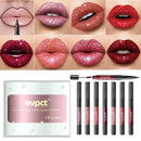 7Pcs Matte to Glitter Liquid Lipstick & Lip Liner 2 IN 1 Set, Double Head Diamond Shimmer Metallic Lipgloss Waterproof Long Lasting Not Stick Cup Lip Gloss Set Makeup Gift Kit evpct 04 evpct