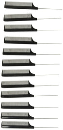 Diane Pin Tail Combs – Set of 12 – Fine Tooth Comb and Hair-Cutting, Styling Tool for Women, Men, Hair Stylists, Barbers with Long Thin Metal Handle, Black, 8.25 Inches, D4101 Diane