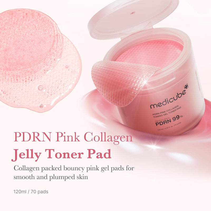 medicube Salmon DNA PDRN Pink Collagen Jelly Pad | Korean Gel Toner Pads with Niacinamide, Madecassoside, Retinol | Soothing, Radiance & Uneven Skin Tone | Korean Skin Care | 70Pads Infinity Warehouse