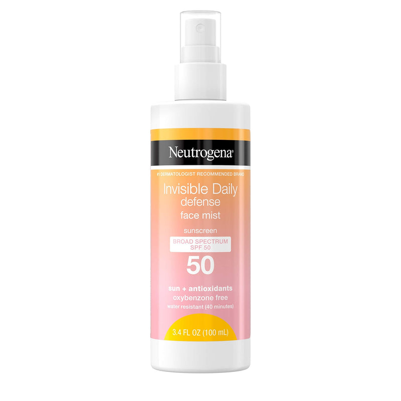 Neutrogena Invisible Daily Defense Face Mist, Broad Spectrum SPF 50 Sunscreen, Oxybenzone-Free, Sun & Environmental Aggressor Protection, Antioxidant Complex, 3.4 fl. Oz Neutrogena