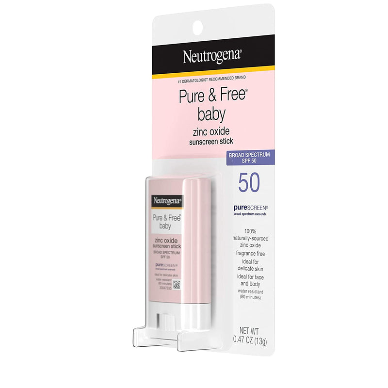 Neutrogena Pure & Free Baby Mineral Sunscreen Stick with Broad Spectrum SPF 50 & Zinc Oxide, Water-Resistant, Hypoallergenic, Paraben-, Dye- & PABA-Free Baby Face & Body Sunscreen, 0.47 oz Neutrogena Store