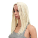 SWACC 14-Inch Short Straight Middle Part Hair Wig Medium Length Synthetic Heat Resistant Wigs for Women with Wig Cap (Platinum Blonde) SWACC