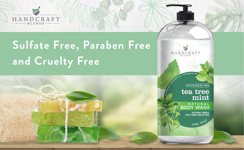 Handcraft Tea Tree Mint Body Wash 16 oz - Extra Strength Body Wash For Athletes Foot, Nail Fungus, Itchy Skin, Jock Itch, Acne and Eczema - Tea Tree Mint Body Wash For Men & Women Handcraft Blends