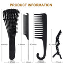 8PCS Detangling Brush and Comb, MORGLES Detangling Hair Brush Wide Tooth Comb for Curly Hair Brush with Rat Tail Comb Alligator Hair Clips Detangling Hair Comb for Black Natural Wavy Wet Hair MORGLES
