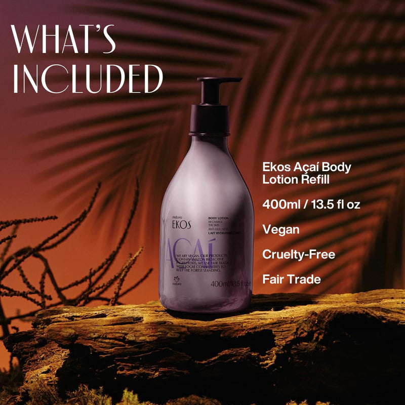 natura - Ekos Açaí Revitalizing Body Lotion Refill - Vegan Skin Care - 24 Hours of Soft Skin - Improves Skin Elasticity - Acai Oil - Brazilian Beauty Secrets - Body Care - 13.5 fl oz (400ml) Infinity Warehouse