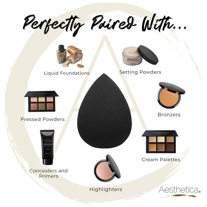 Aesthetica Cosmetics Beauty Sponge Blender - Latex Free and Vegan Makeup Sponge Blender - For Powder, Cream or Liquid Application - One Piece Make Up Sponge Aesthetica Store