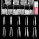 Beetles Long Coffin Fake Nail Tips - 500Pcs Acrylic Press on Nails Clear Artificial False Nails with Nail Glues for Acrylic Nail/Dip Powder Nails/Poly Nail Extension Gel Nail Art DIY Home beetles Gel Polish