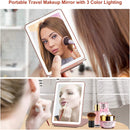Rechargeable Makeup Vanity Mirror with 72 Led Lights, Lighted Travel Portable Light up Beauty Mirror, 3 Color Lighting, Dimmable Touch Screen, Tabletop Desk LED Foldable Cosmetic Mirror with Lights FUNTOUCH