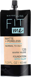 Maybelline Fit Me Matte + Poreless Liquid Foundation, Face Makeup, Mess-Free No Waste Pouch Format, Normal To Oily Skin Types, 128 Warm Nude, 1.3 Fl Oz Maybelline New York
