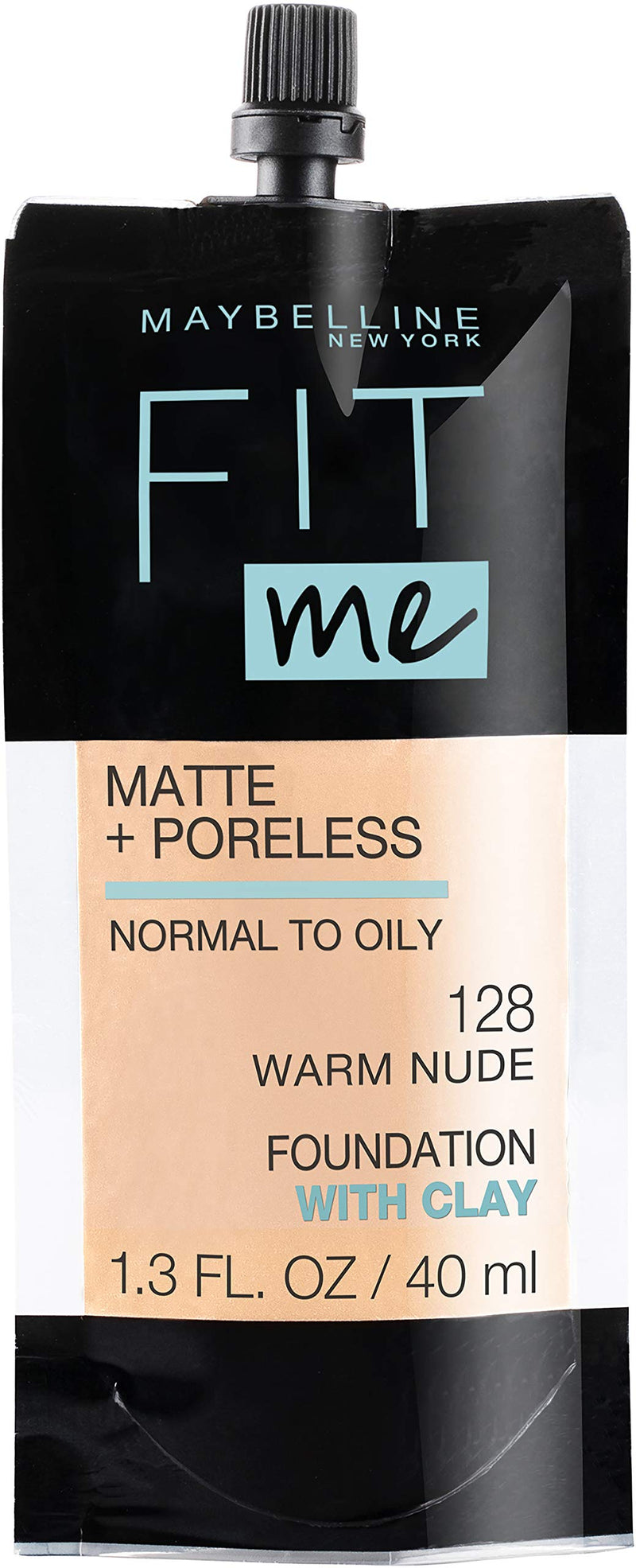 Maybelline New York Fit Me Matte + Poreless Liquid Foundation, Pouch Format, 128 Warm Nude, 1.3 Ounce Maybelline New York