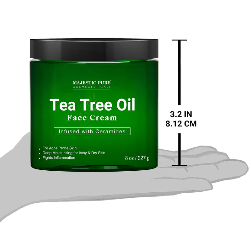 Tea Tree Oil Face Cream by Majestic Pure - Therapeutic Grade, Acne Scar Remover and Pimple Cream, Infused with Ceramides, Fights Acne and Soothes Acne Scars, Face Moisturizer, 8 oz MAJESTIC PURE
