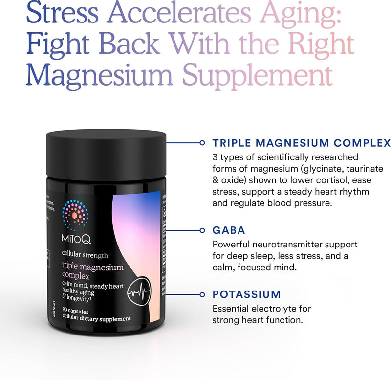 MitoQ Triple Magnesium Complex | Magnesium Glycinate, Taurinate, Oxide with GABA for Heart Health, Stress Management, & Deeper Sleep | High Absorption | 90 Capsules Infinity Warehouse