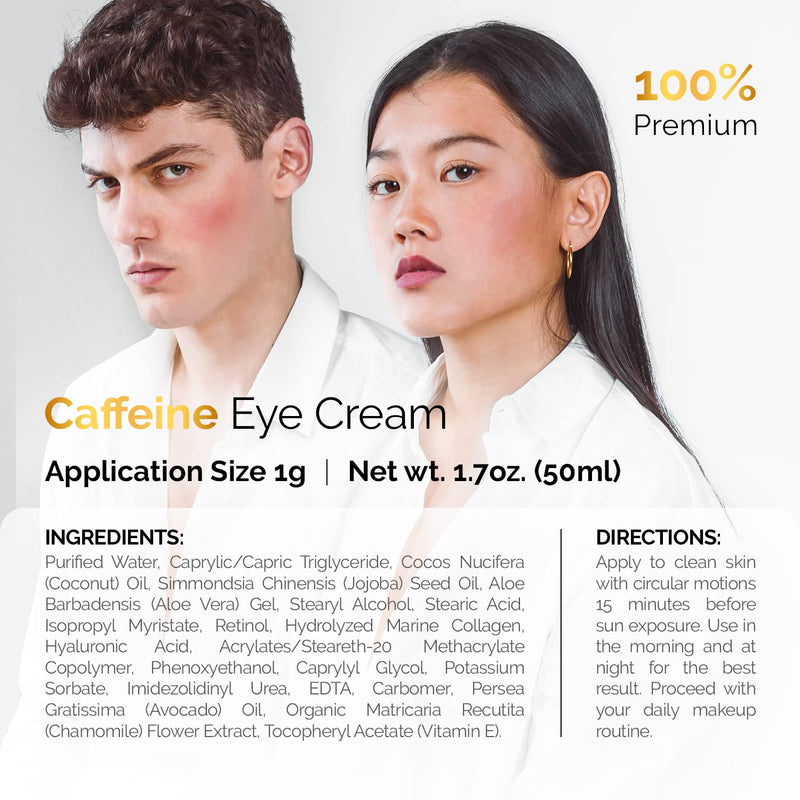 Caffeine Eye Cream For Anti Aging, Dark Circles, Bags, Puffiness. Great Under Eye Skin + Face Tightening, Eye Lift Treatment For Men & Women 1.7oz Infinity Warehouse
