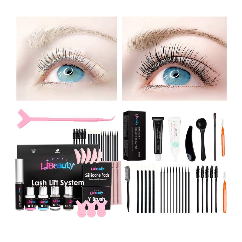 Lash Lift And Tint Kit, DIY Eyelash Lift and Dye 2 in 1, Perm Lashes At Home Lift Your Lash Curl And Black For 6 Weeks More Than 7 Applications Libeauty