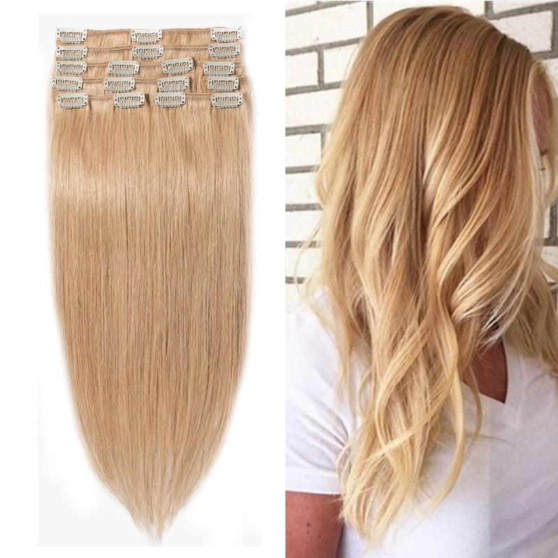 Clip in 100% Remy Human Hair Extensions 8"-24" Full Head 8pcs 18clips Long Soft Silky Straight for Women Fashion Beauty 20"/20 inch 105g