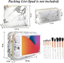 3Pcs Makeup Bags for Women, Travel Makeup Bag, Large Cosmetic Bag, Marble Makeup Bag with 10 Pcs Brushes, Makeup Case Organizer with Adjustable Dividers SIHOHAN
