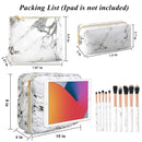 3Pcs Makeup Bags for Women, Travel Makeup Bag, Large Cosmetic Bag, Marble Makeup Bag with 10 Pcs Brushes, Makeup Case Organizer with Adjustable Dividers SIHOHAN
