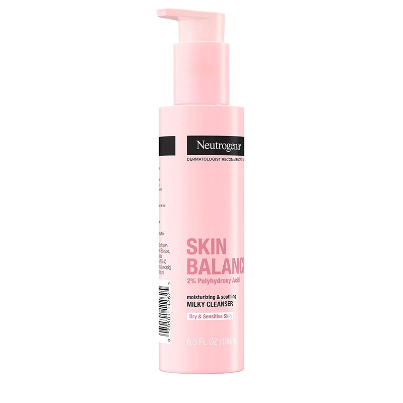 Neutrogena Skin Balancing Milky Cleanser with 2% Polyhydroxy Acid (PHA), Soothing & Moisturizing Face Wash for Dry & Sensitive Skin, Paraben-Free, Soap-Free, Sulfate-Free, 6.3 oz Neutrogena Store