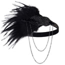 BABEYOND 1920s Flapper Headband Roaring 20s Great Gatsby Headpiece Beaded Black Feather Headband 1920s Flapper Gatsby Hair Accessories BABEYOND