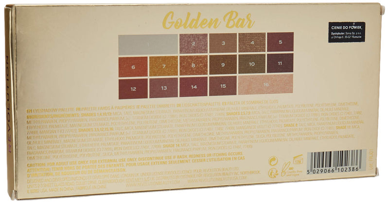 Makeup Revolution I Heart Makeup Palette Zestaw cieni do powiek Chocolate Golden Bar 22g (16 kolorĂlw) Makeup Revolution