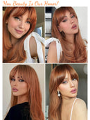 Honygebia Honey Blonde Ombre Wig - Long Auburn Wigs with Curtain Bangs for Women, Straight Layered Dark Roots Hair, Natural Synthetic Heat Resistant Wigs for Everyday Honygebia