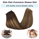 GOO GOO Human Hair Extensions Halo Extensions Ombre Chocolate Brown to Caramel Blonde 80g 16 Inch Invisible Wire Flip Hair Extensions Couture Hairpiece with Secrect Fish Line GOO GOO Store