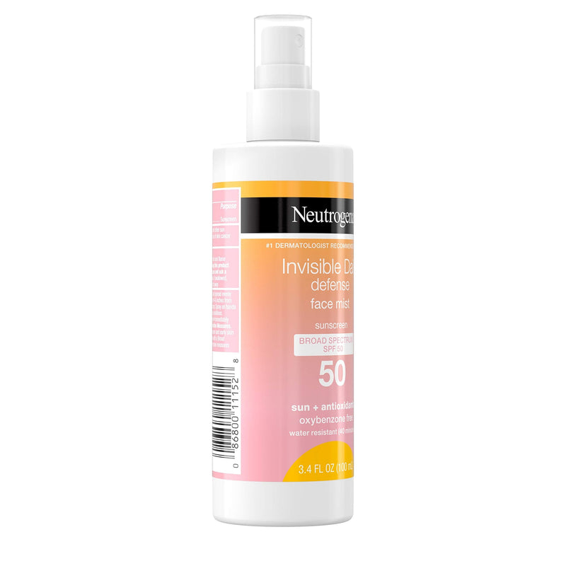Neutrogena Invisible Daily Defense Face Mist, Broad Spectrum SPF 50 Sunscreen, Oxybenzone-Free, Sun & Environmental Aggressor Protection, Antioxidant Complex, 3.4 fl. Oz Neutrogena