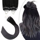 Ugeat 20 Inch Remy Micro Loop Ring Hair Extensions Invisible Micro Bead Human Hair Balayage Ombre Off Black