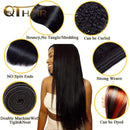 QTHAIR 12A Grade Brazilian Straight Human Hair Bundles with Closure(14" 16" 18"+14"Free Part Lace Closure,Natural Black) 100% Unprocessed Brazilian Virgin Hair Extensions for Black Women QTHAIR Store